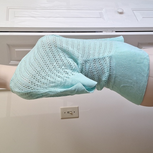 Turquoise Glitter Knit Top Boat Neckline Size S - Picture 2 of 9